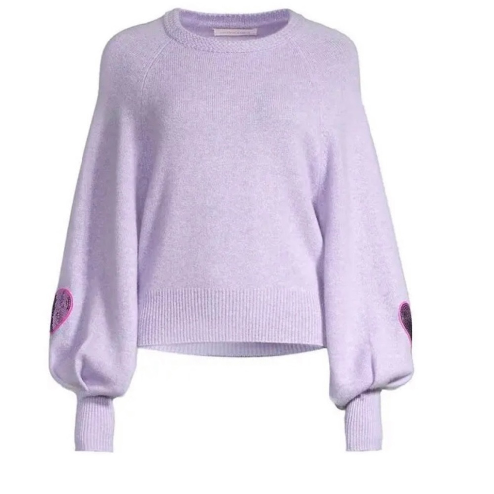 LoveShackFancy Lilac Crewneck Sweater with Heart Elbow Patches - Picture 4 of 4